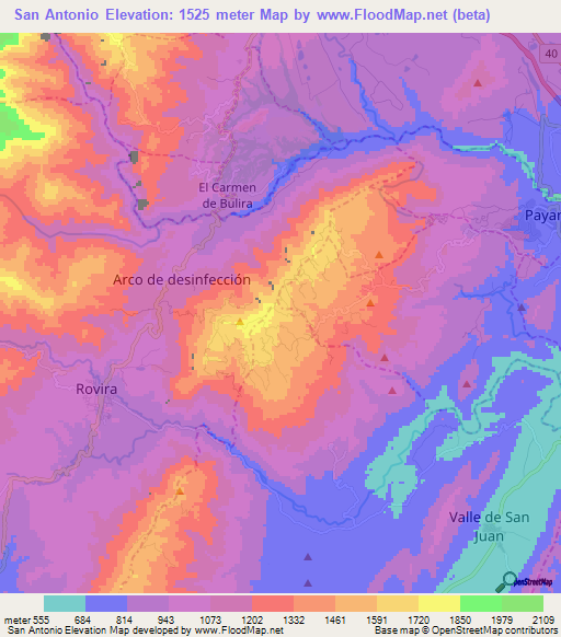 San Antonio,Colombia Elevation Map