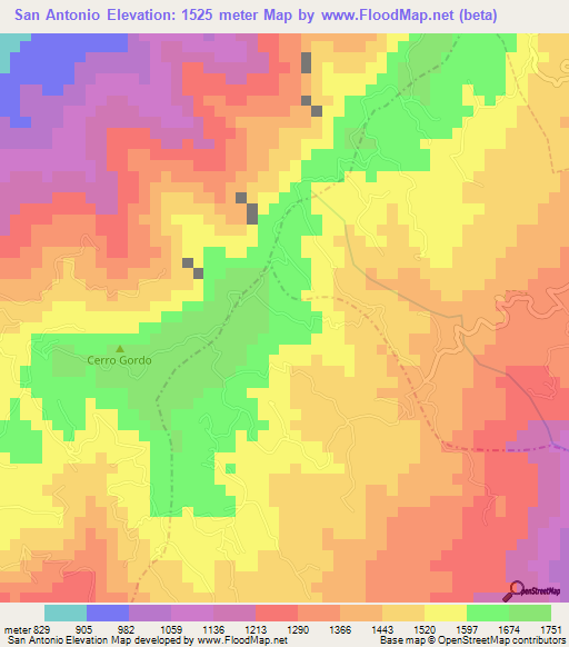 San Antonio,Colombia Elevation Map