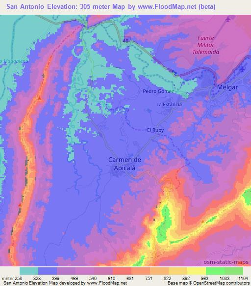 San Antonio,Colombia Elevation Map