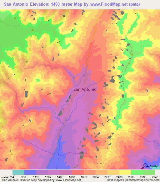 San Antonio,Colombia Elevation Map