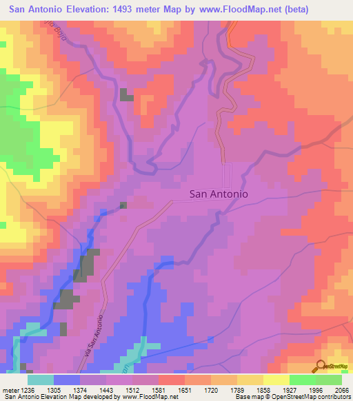 San Antonio,Colombia Elevation Map