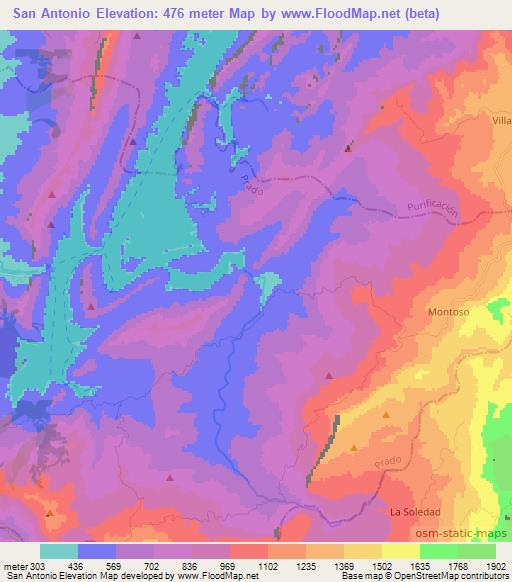 San Antonio,Colombia Elevation Map