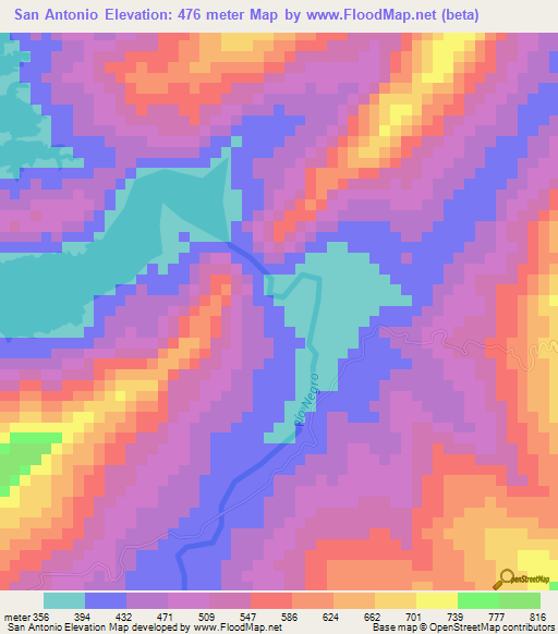 San Antonio,Colombia Elevation Map