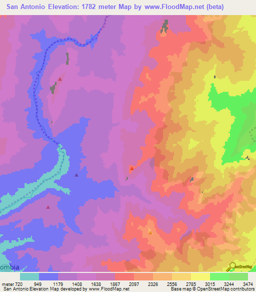 San Antonio,Colombia Elevation Map