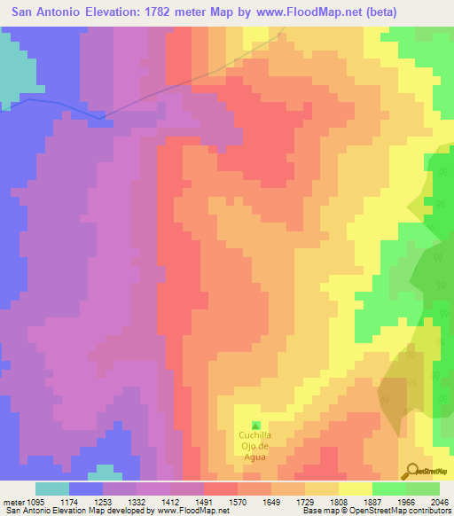 San Antonio,Colombia Elevation Map