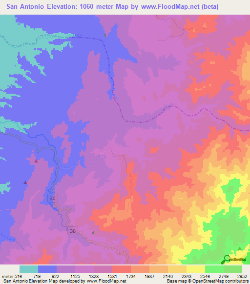 San Antonio,Colombia Elevation Map