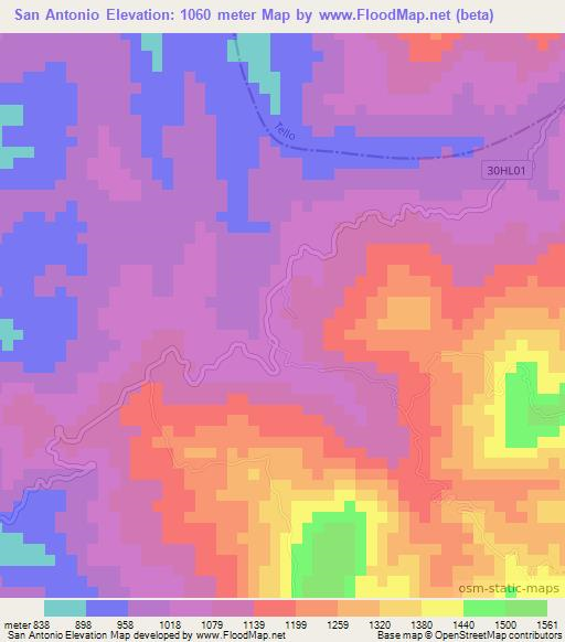 San Antonio,Colombia Elevation Map