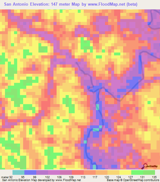 San Antonio,Colombia Elevation Map