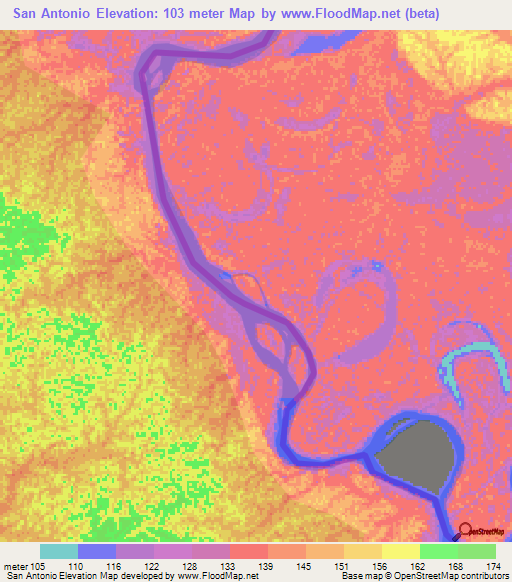 San Antonio,Colombia Elevation Map