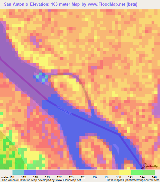 San Antonio,Colombia Elevation Map