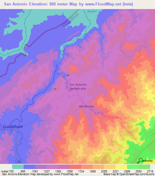 San Antonio,Colombia Elevation Map