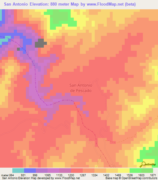 San Antonio,Colombia Elevation Map