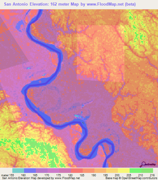 San Antonio,Colombia Elevation Map