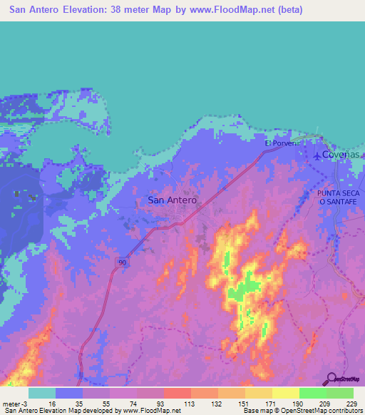 San Antero,Colombia Elevation Map