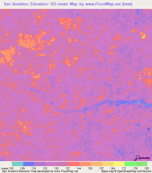 San Anselmo,Colombia Elevation Map