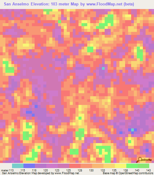 San Anselmo,Colombia Elevation Map