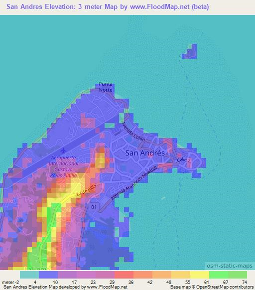 San Andres,Colombia Elevation Map