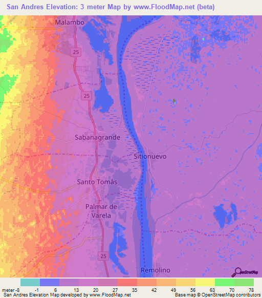 San Andres,Colombia Elevation Map