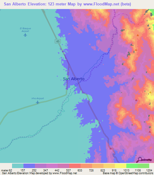 San Alberto,Colombia Elevation Map