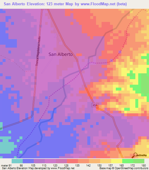 San Alberto,Colombia Elevation Map