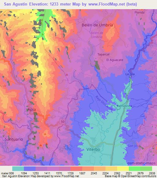 San Agustin,Colombia Elevation Map