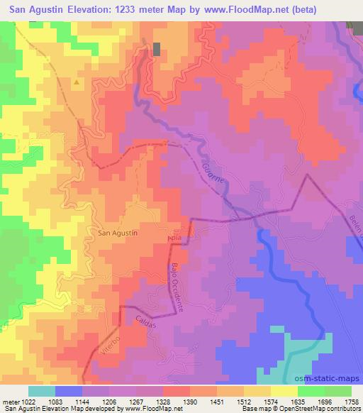 San Agustin,Colombia Elevation Map