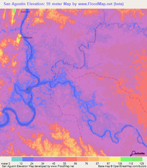 San Agustin,Colombia Elevation Map