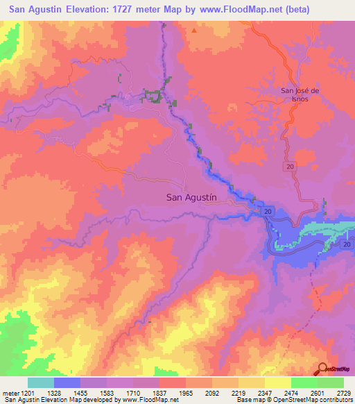 San Agustin,Colombia Elevation Map