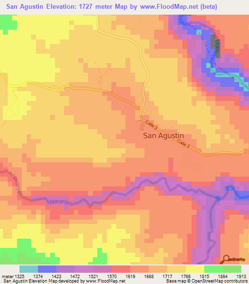 San Agustin,Colombia Elevation Map