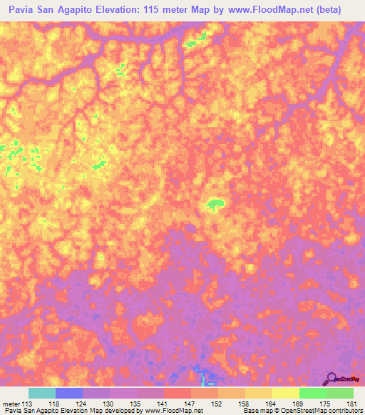 Pavia San Agapito,Colombia Elevation Map