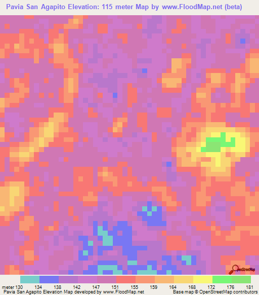 Pavia San Agapito,Colombia Elevation Map