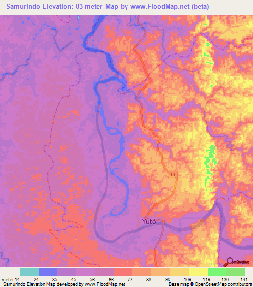 Samurindo,Colombia Elevation Map