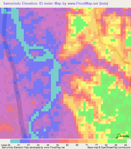 Samurindo,Colombia Elevation Map