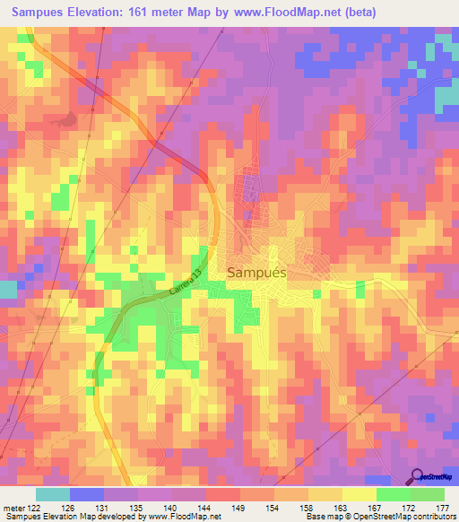 Sampues,Colombia Elevation Map