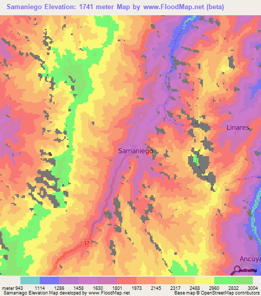 Samaniego,Colombia Elevation Map