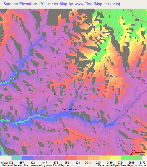 Samana,Colombia Elevation Map