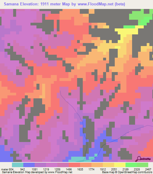 Samana,Colombia Elevation Map