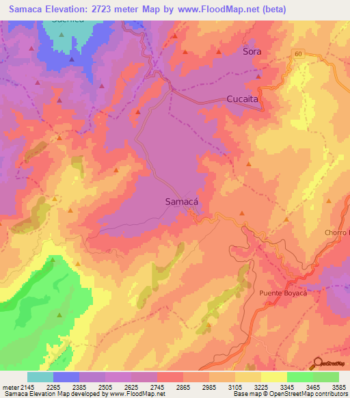 Samaca,Colombia Elevation Map