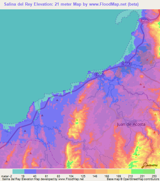 Salina del Rey,Colombia Elevation Map