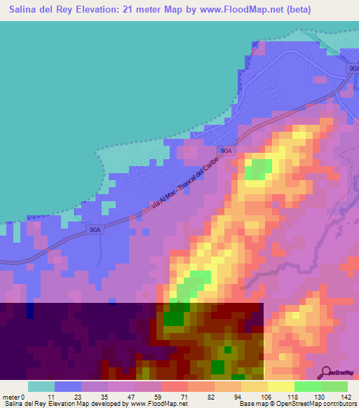 Salina del Rey,Colombia Elevation Map