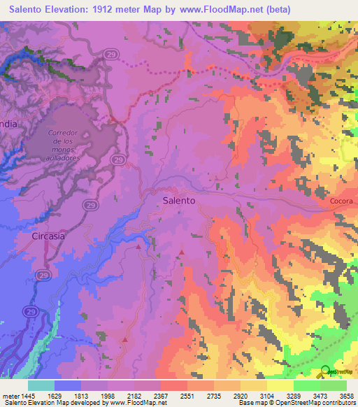 Salento,Colombia Elevation Map