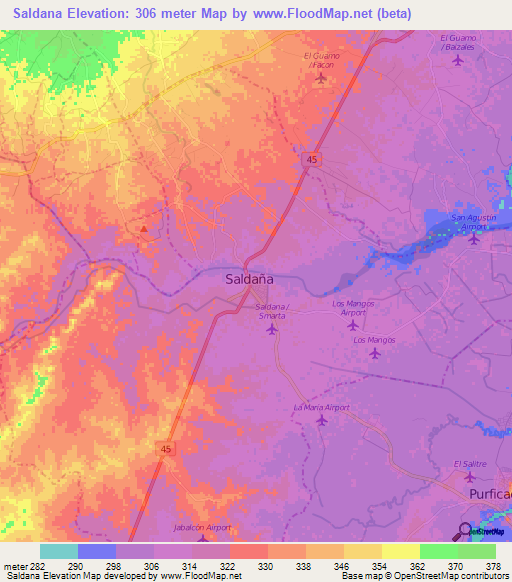 Saldana,Colombia Elevation Map