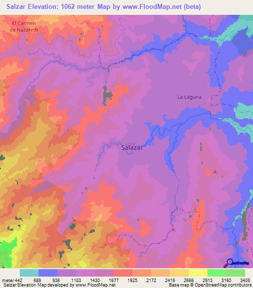 Salzar,Colombia Elevation Map