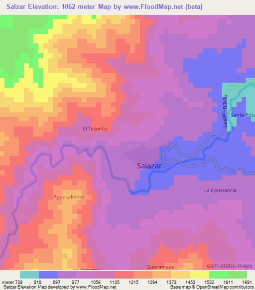 Salzar,Colombia Elevation Map