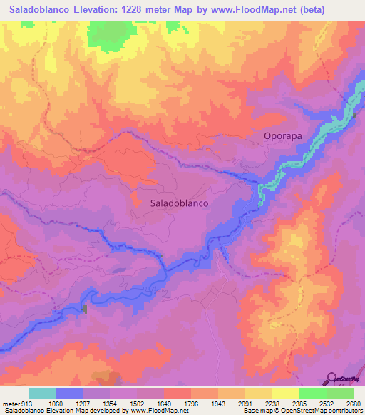 Saladoblanco,Colombia Elevation Map