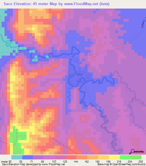 Saco,Colombia Elevation Map