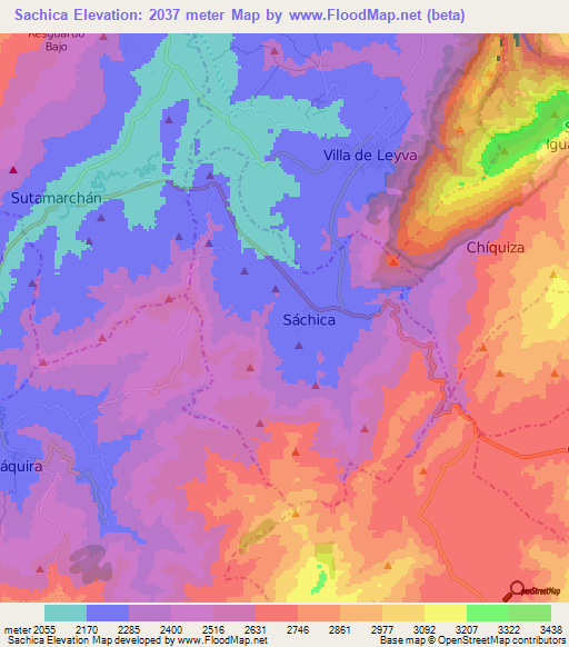 Sachica,Colombia Elevation Map