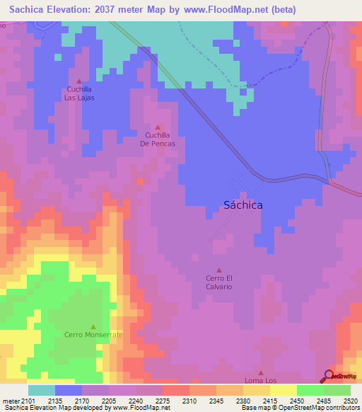 Sachica,Colombia Elevation Map