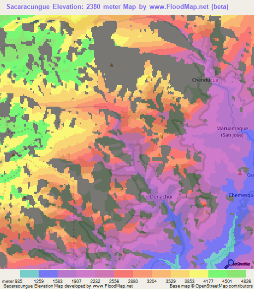 Sacaracungue,Colombia Elevation Map