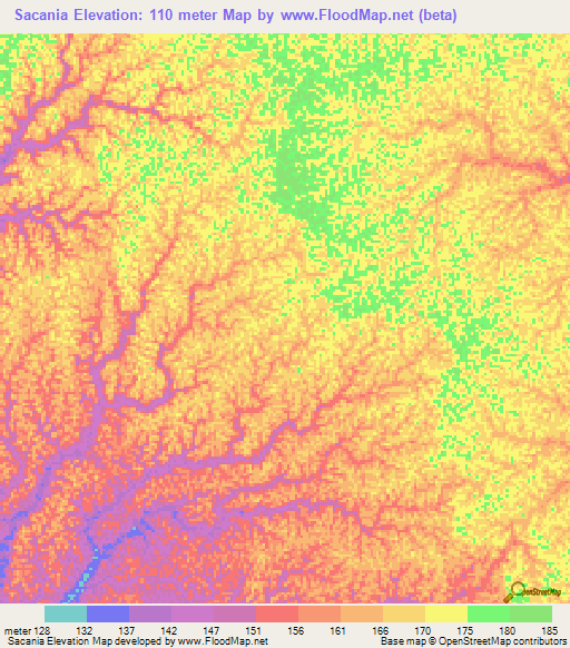 Sacania,Colombia Elevation Map